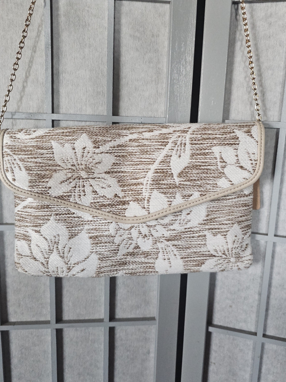 Hello 3AM Floral Woven Chain Strap Crossbody Clutch Purse NWT Beige Cream